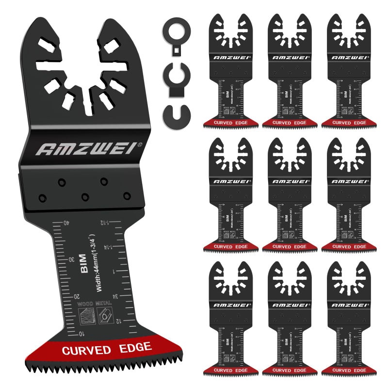 AMZWEI 10 Pcs Bi-Metal Oscillating Tool Blades Metal Cutting  1-3/4"" Curved Edge Multitool Blades for Soft Metal  Hard Wood  Plastic  Oscillating Saw Blades Fit Dewalt Milwaukee Bosch Worx Ryobi - Image 1